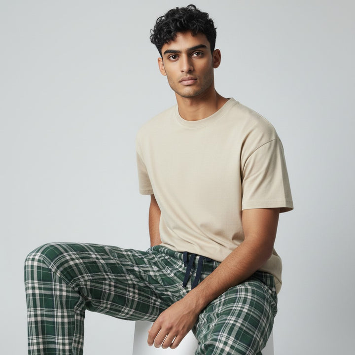 Cream Green Check PS - cross arms