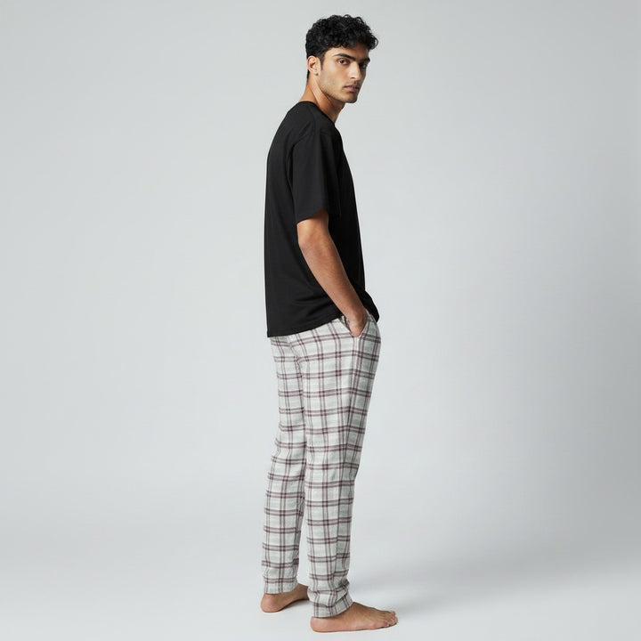 Grey Burgundy PJ - walking forward