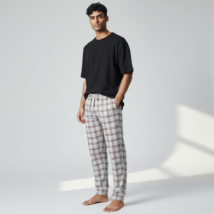 Grey Burgundy PJ - walking forward