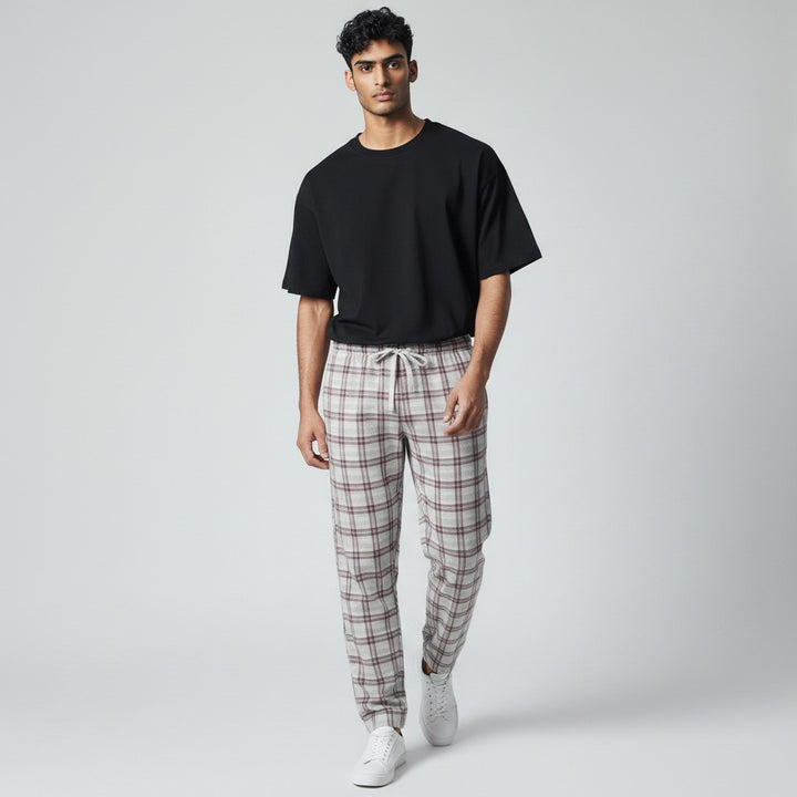 Grey Burgundy PJ - walking forward